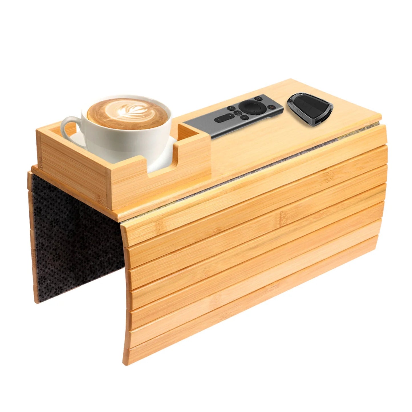Bamboo Wood Couch Cup Holder Sofa Armrest Tray