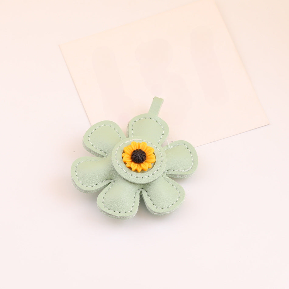 Leather Sunflower Daisy Flower Pendant Charm DIY - Yellow