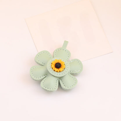 Leather Sunflower Daisy Flower Pendant Charm DIY - Yellow