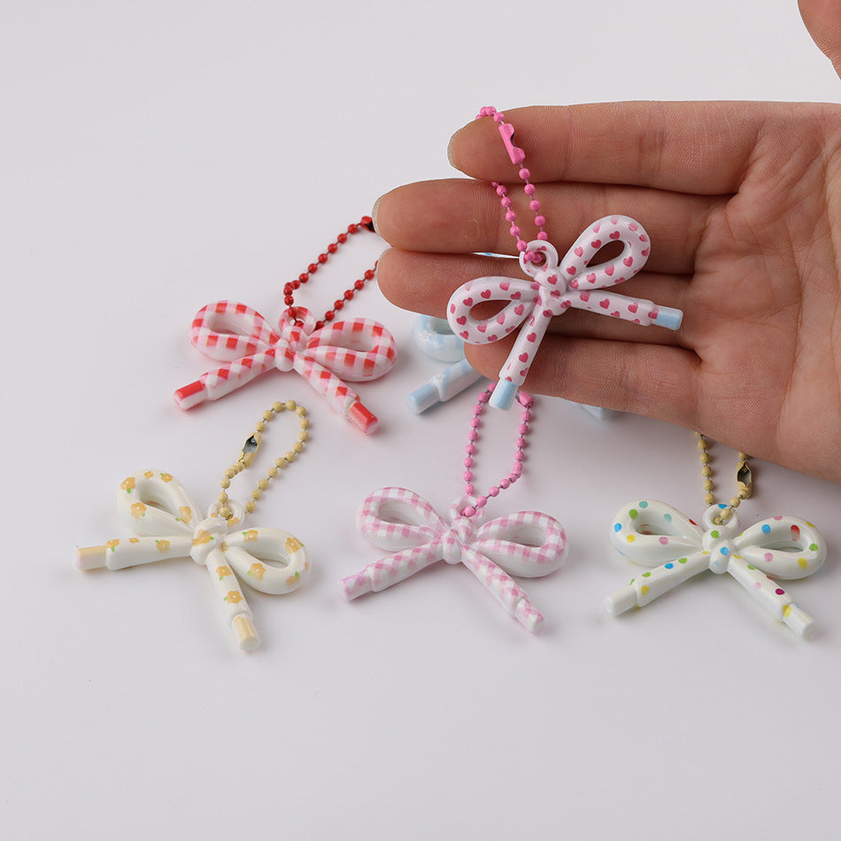 Cute Patterned Bow Charm Pendant Ball Chain Keychain - Light Yellow