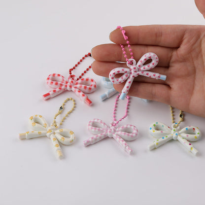 Cute Patterned Bow Charm Pendant Ball Chain Keychain - Light Yellow