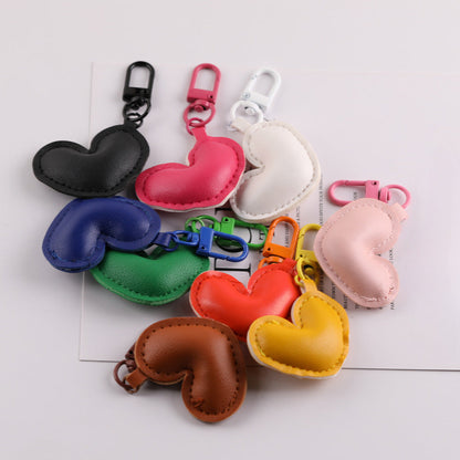 PU Leather Puffy Heart Keychain Charm Bag Pendant - Black