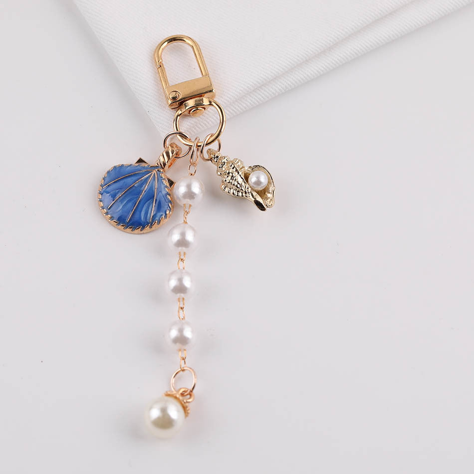 Ocean Shell Pearl Tassel Keychain Charm Bag Pendant - White