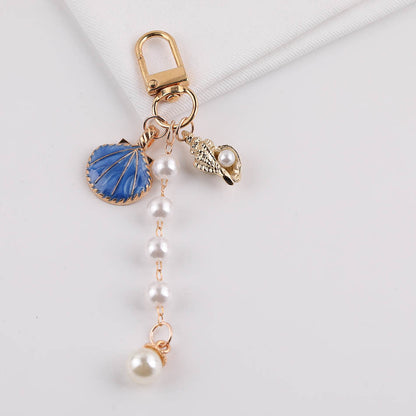 Ocean Shell Pearl Tassel Keychain Charm Bag Pendant - White