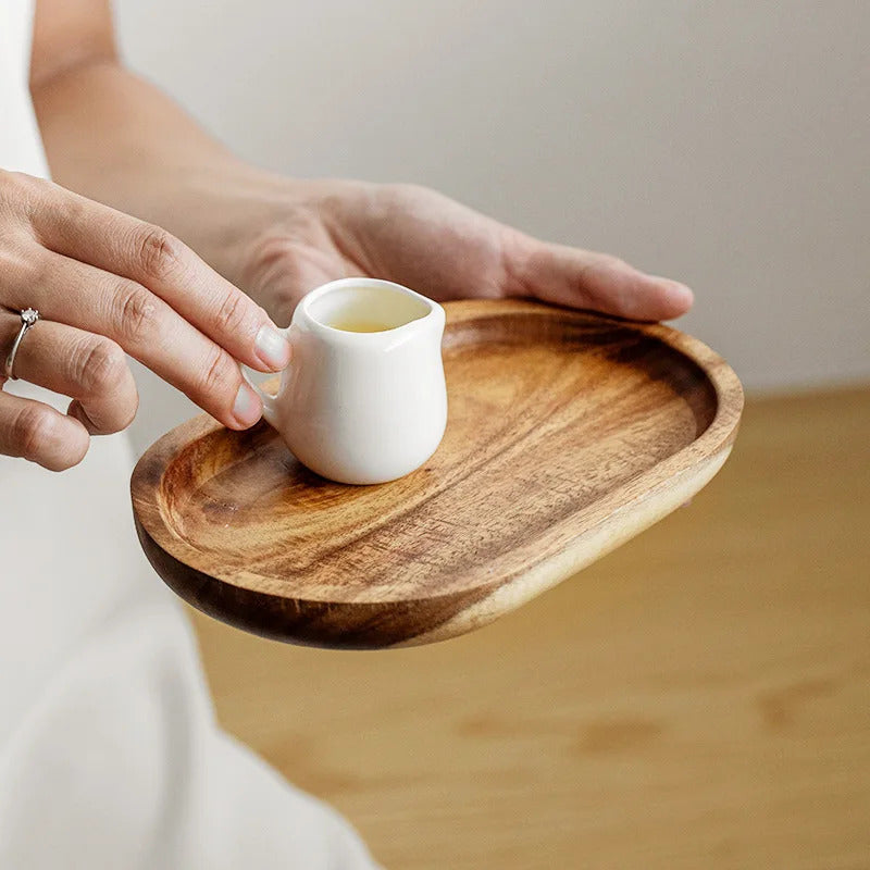 Solid Wood Dinner Plate Tray for Cake Bread Coffee and Tea