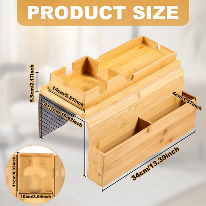 Bamboo Anti-Slip Couch Cup Holder Sofa Armrest Tray