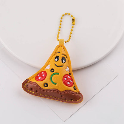 Handmade Leather Burger Pizza Food Charm Keychain - Type B Hamburger