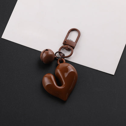 3D Glossy Heart Bell Keychain Charm DIY Bag Pendant - Pink