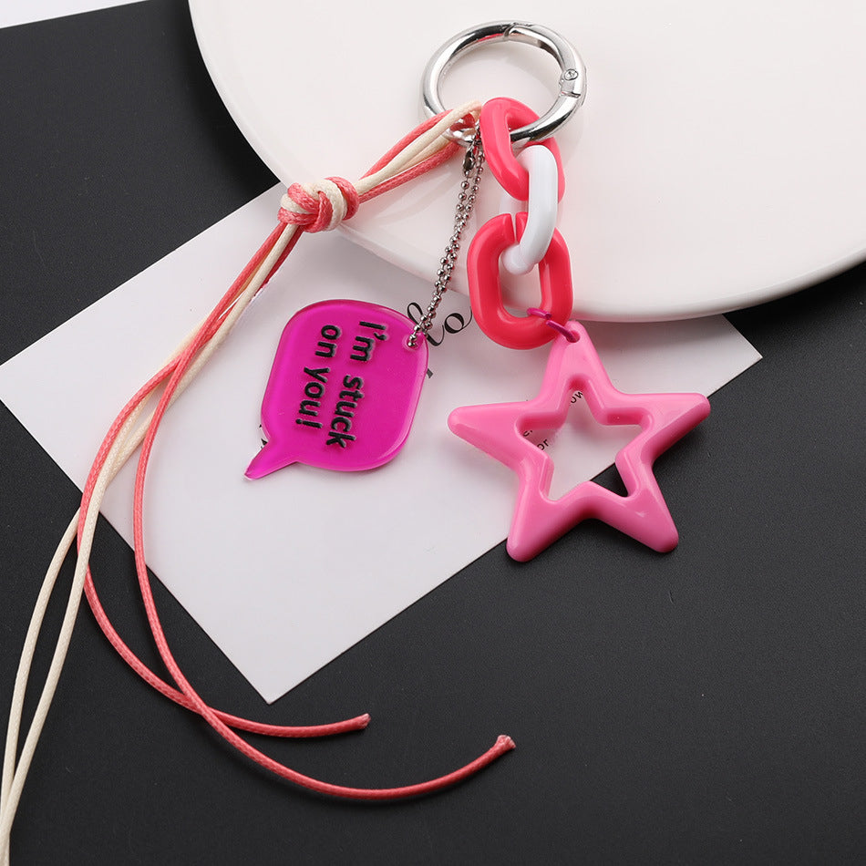 Acrylic Star Bead Chain Message Tag Keychain Charm - black
