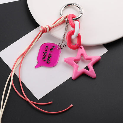 Acrylic Star Bead Chain Message Tag Keychain Charm - black