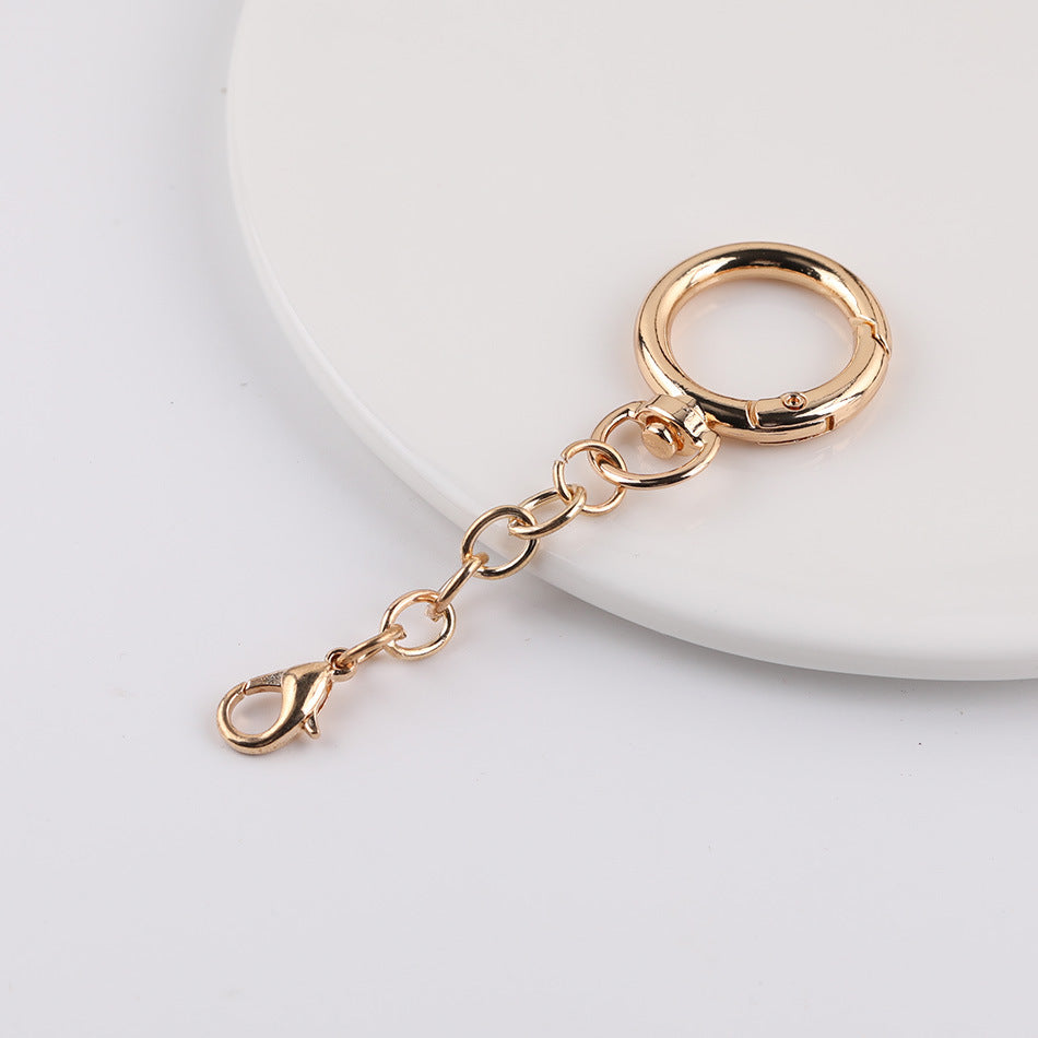 Metal Spring Ring Keychain Base with Lobster Clasp Chain - Gold