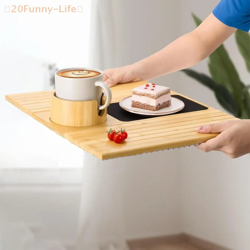 Removable Natural Bamboo Foldable Anti-Slip Sofa Armrest Cup Holder