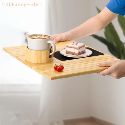 Removable Natural Bamboo Foldable Anti-Slip Sofa Armrest Cup Holder