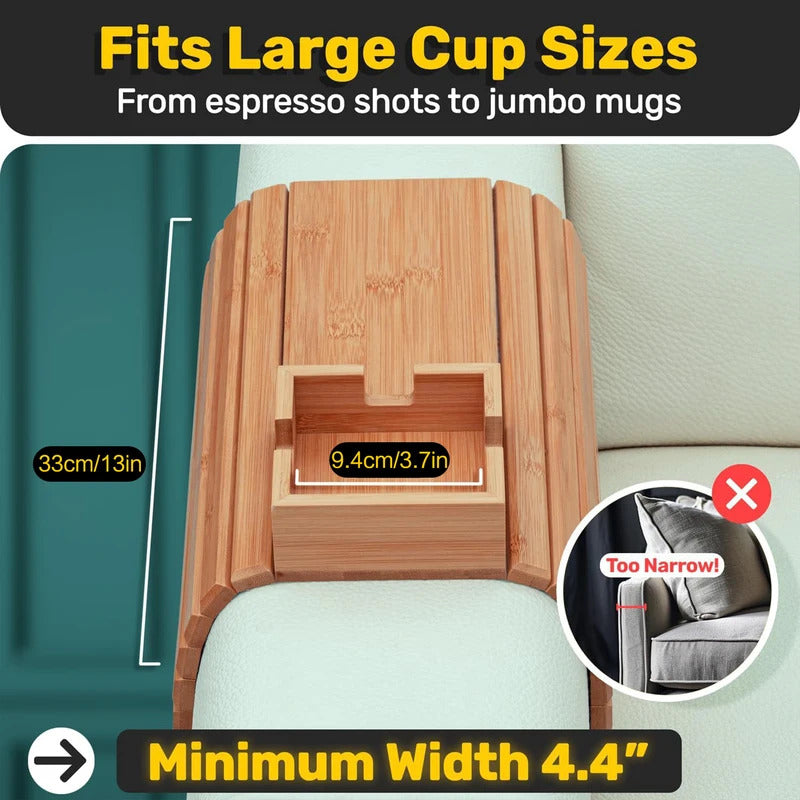 Bamboo Non-Slip Couch Arm Cup Holder Tray