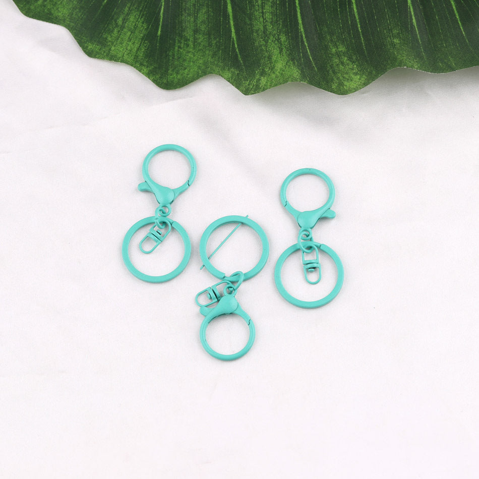 3pcs Colorful Metal Lobster Clasp Split Ring Keychain - White