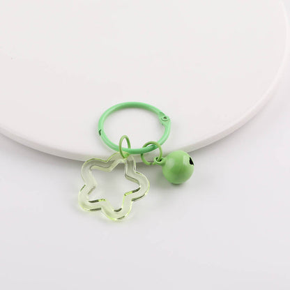 Transparent Star Flower Ring Bell Keychain Colorful Charm - Sky Blue