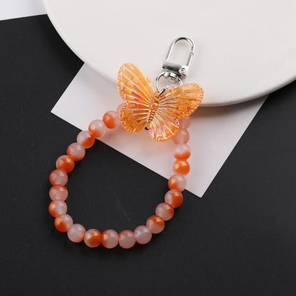 Butterfly Bead Loop Keychain Wristlet Charm DIY - Rose Red