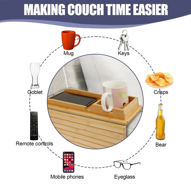 Bamboo Wood Couch Cup Holder Sofa Armrest Tray