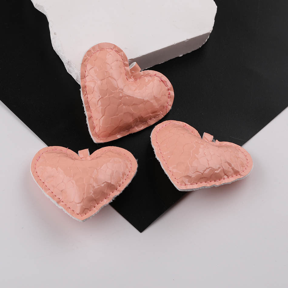 3PCS PU Leather Heart Pendant DIY Charm - Silver