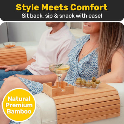 Bamboo Non-Slip Couch Arm Cup Holder Tray