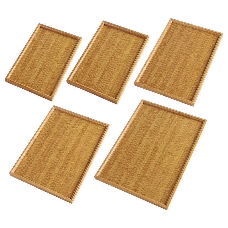 Bamboo Wooden Rectangular Serving Tray for Tea and Cups