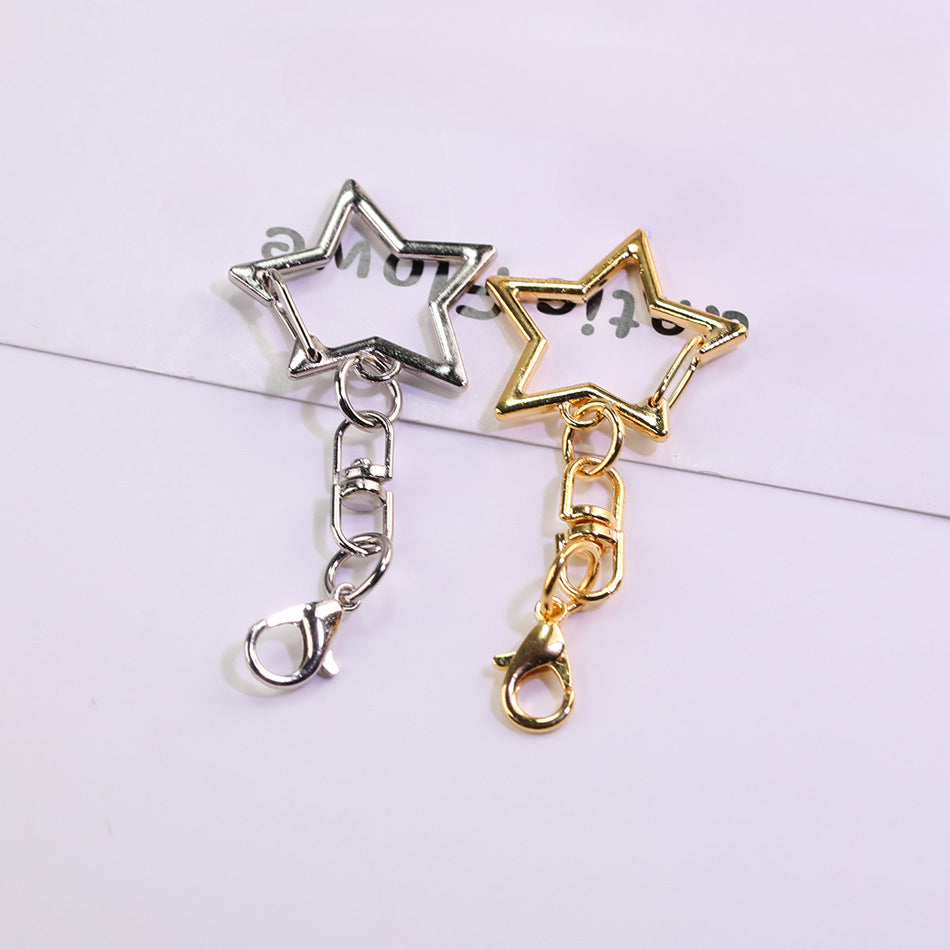 2pcs Metal Star Ring Keychain with Chain and Lobster Clasp - Gold