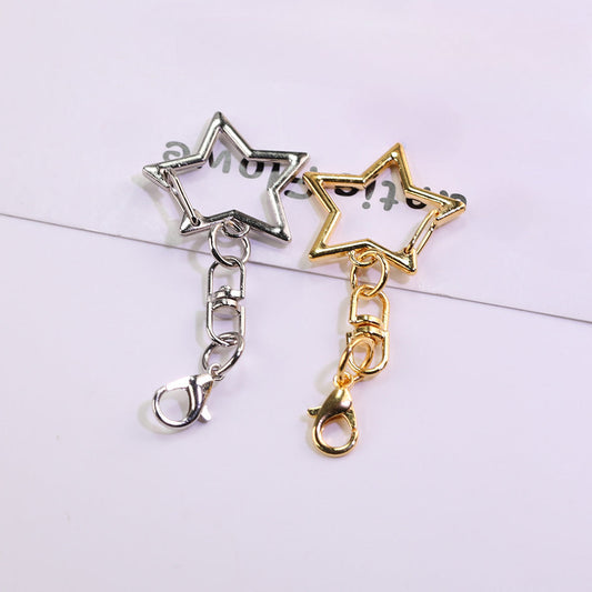 2pcs Metal Star Ring Keychain with Chain and Lobster Clasp - Gold