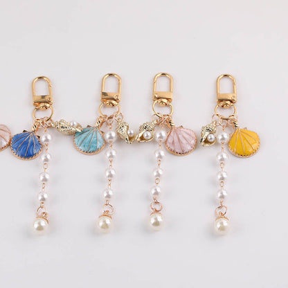 Ocean Shell Pearl Tassel Keychain Charm Bag Pendant - Pink