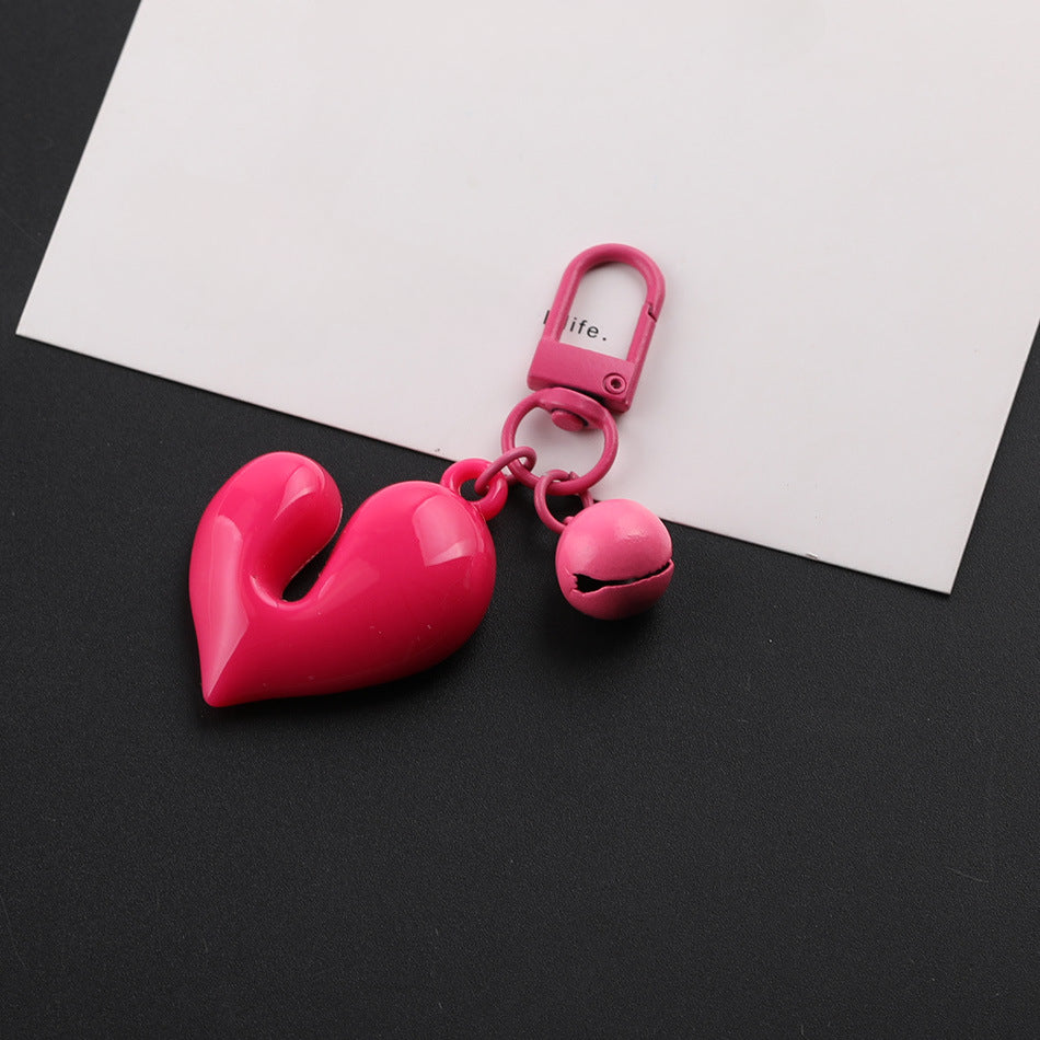 3D Glossy Heart Bell Keychain Charm DIY Bag Pendant - Purple