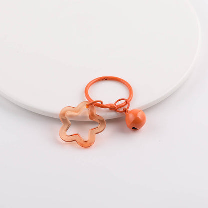 Transparent Star Flower Ring Bell Keychain Colorful Charm - Yellow