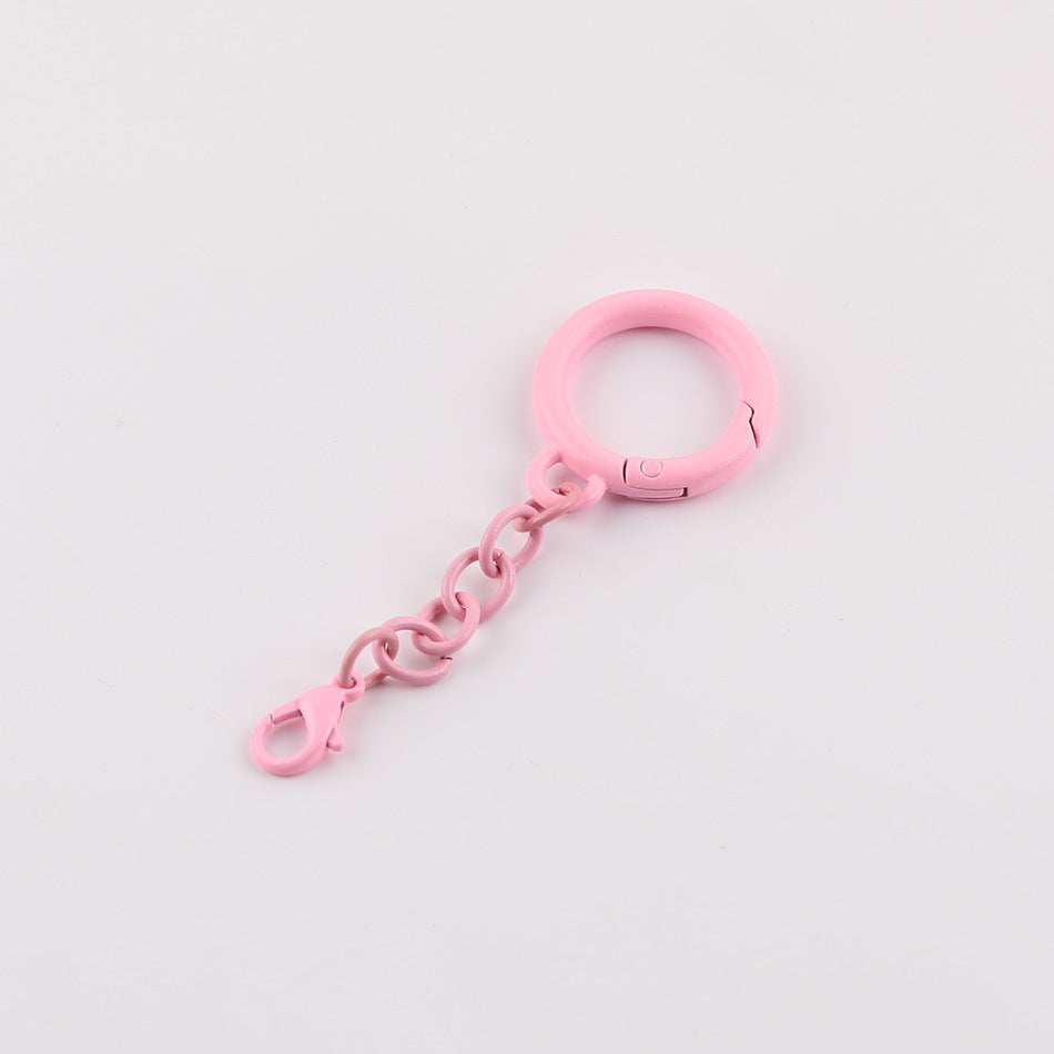 Metal Spring Ring Keychain with Chain and Lobster Clasp - White