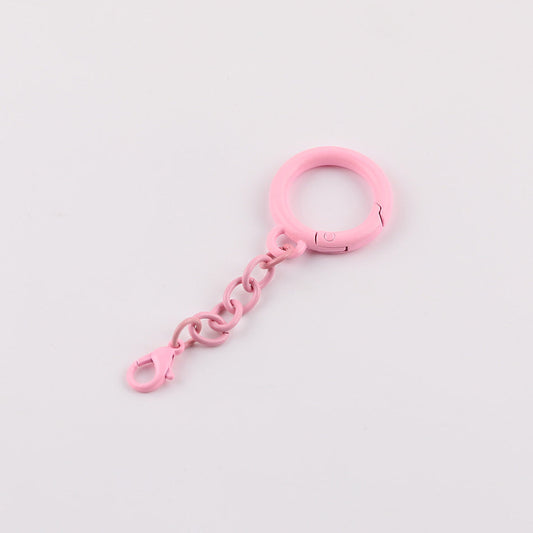 Metal Spring Ring Keychain with Chain and Lobster Clasp - White