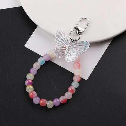Butterfly Bead Loop Keychain Wristlet Charm DIY - Pink