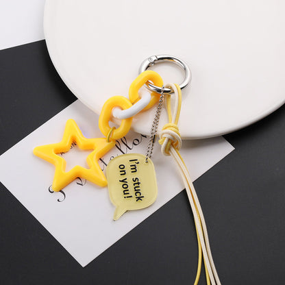 Acrylic Star Bead Chain Message Tag Keychain Charm - Rose Red