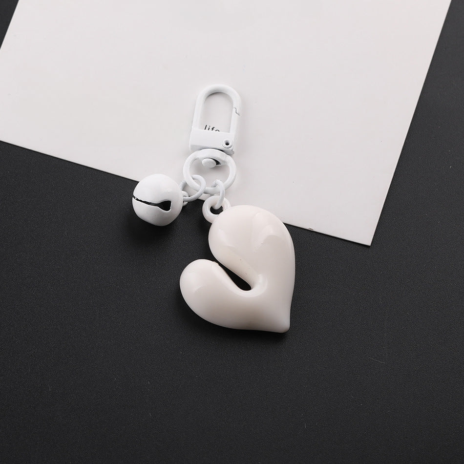 3D Glossy Heart Bell Keychain Charm DIY Bag Pendant - black