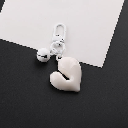 3D Glossy Heart Bell Keychain Charm DIY Bag Pendant - black