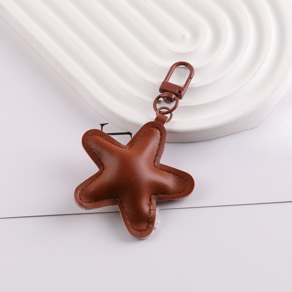 PU Leather Star Shape Keychain Charm Bag Pendant - Gray