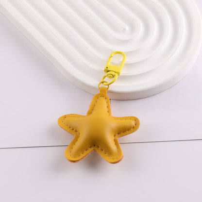 PU Leather Star Shape Keychain Charm Bag Pendant - Black