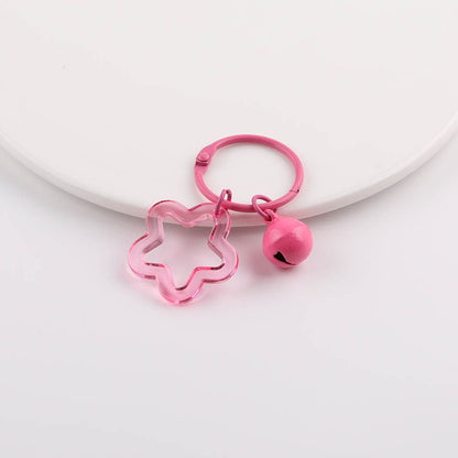 Transparent Star Flower Ring Bell Keychain Colorful Charm - Pink