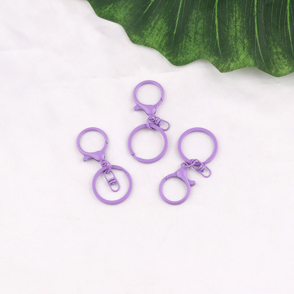 3pcs Colorful Metal Lobster Clasp Split Ring Keychain - Pink