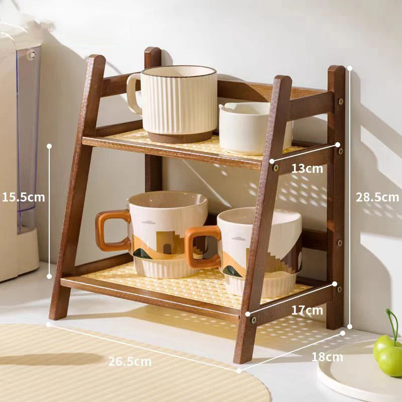 2 Layer Bamboo Spice Caddy Shelf Kitchen Storage Rack