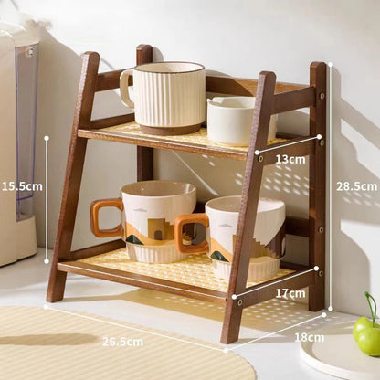 2 Layer Bamboo Spice Caddy Shelf Kitchen Storage Rack
