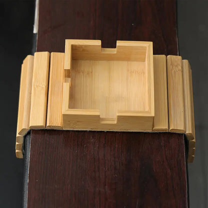 Wooden Couch Armrest Table with Built-In Cup Holder