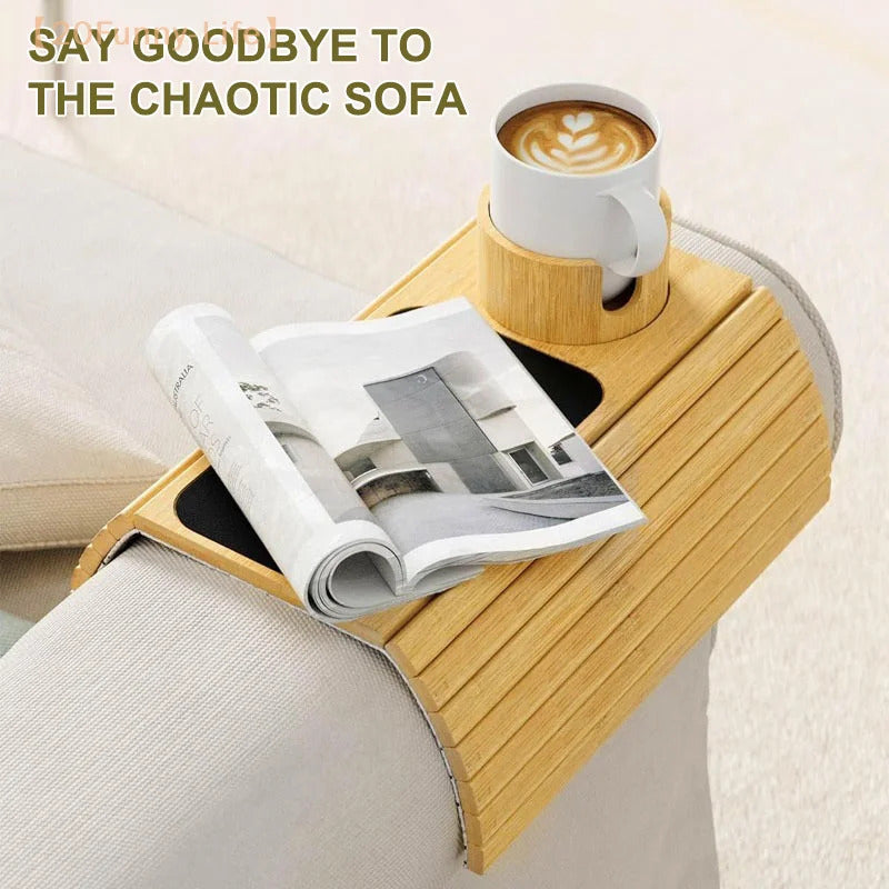 Removable Natural Bamboo Foldable Anti-Slip Sofa Armrest Cup Holder
