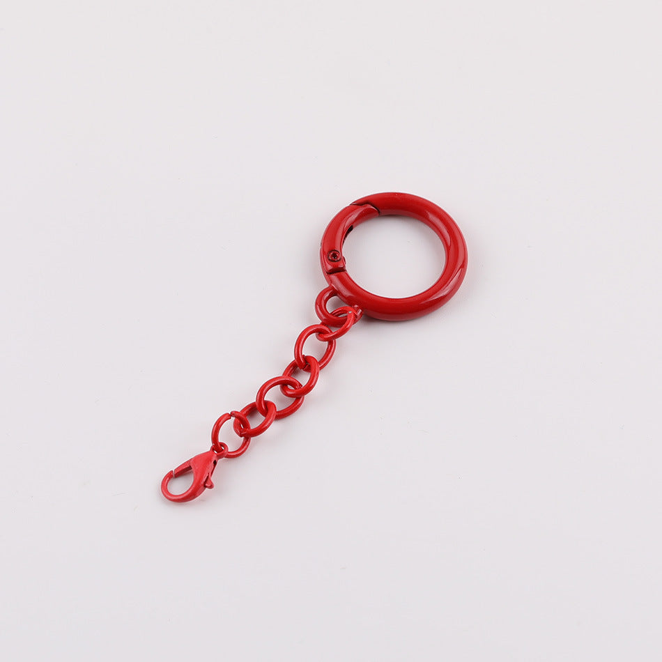 Metal Spring Ring Keychain with Chain and Lobster Clasp - Pink