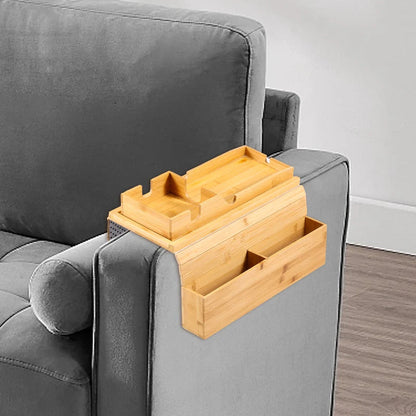 Bamboo Anti-Slip Couch Cup Holder Sofa Armrest Tray