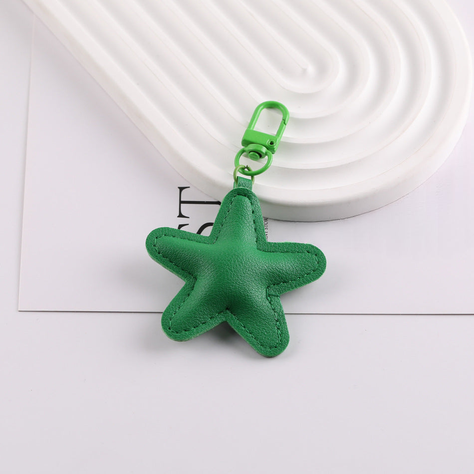 PU Leather Star Shape Keychain Charm Bag Pendant - White