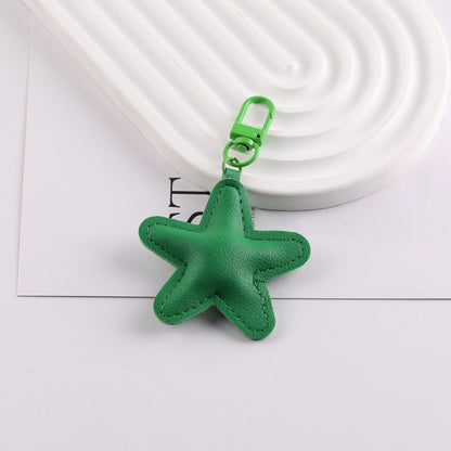 PU Leather Star Shape Keychain Charm Bag Pendant - White