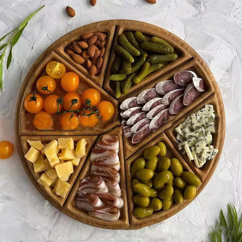 Divided Wood Serving Tray for Snacks and Desserts