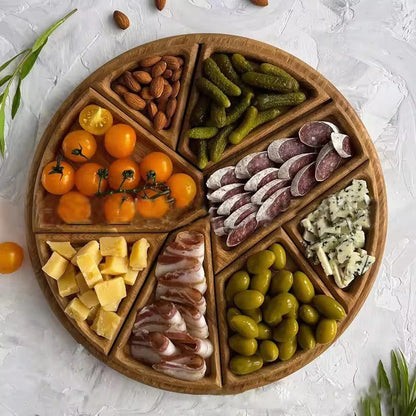 Divided Wood Serving Tray for Snacks and Desserts